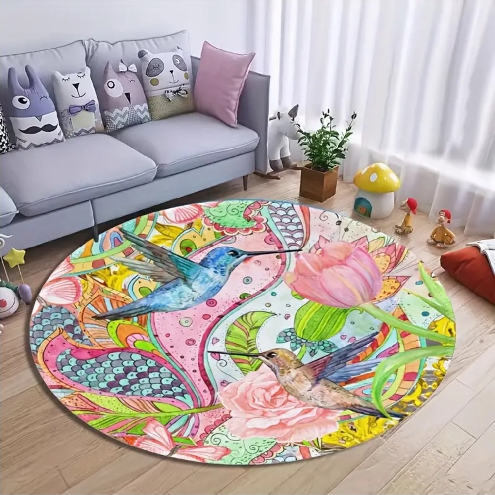 Beautiful Hummingbird 31.5” Round Rug, Small - Picture 6 of 10